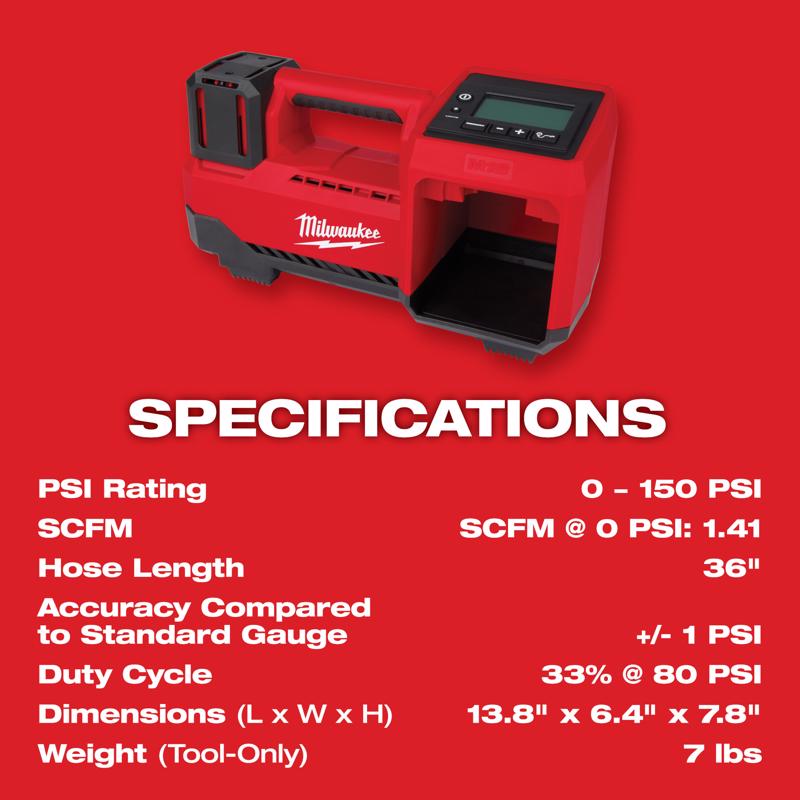 Milwaukee M18 18 V 150 psi Tire Inflator