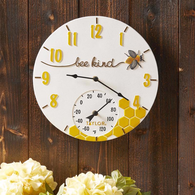 Taylor Bee Kind Clock/Thermometer Resin Multicolored 14 in.