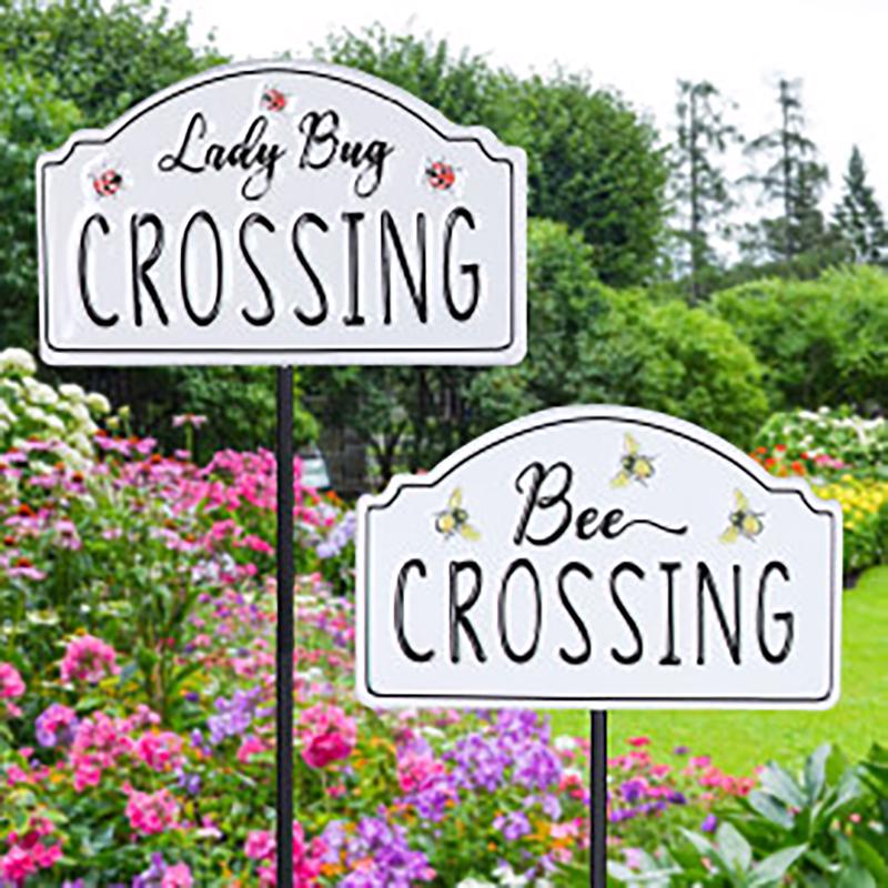 Exhart Black/White Metal 26 in. H Lady Bug and Bee Crossing Yard Stake