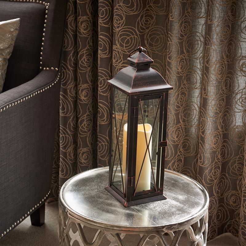 Smart Living 16 in. Glass/Metal Siena Bronze LED Candle Lantern