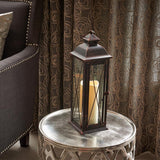Smart Living 16 in. Glass/Metal Siena Bronze LED Candle Lantern
