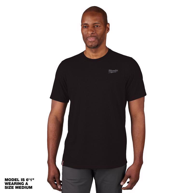 Milwaukee XXL Short Sleeve Men's Crew Neck Black Hybrid Work Tee Shirt