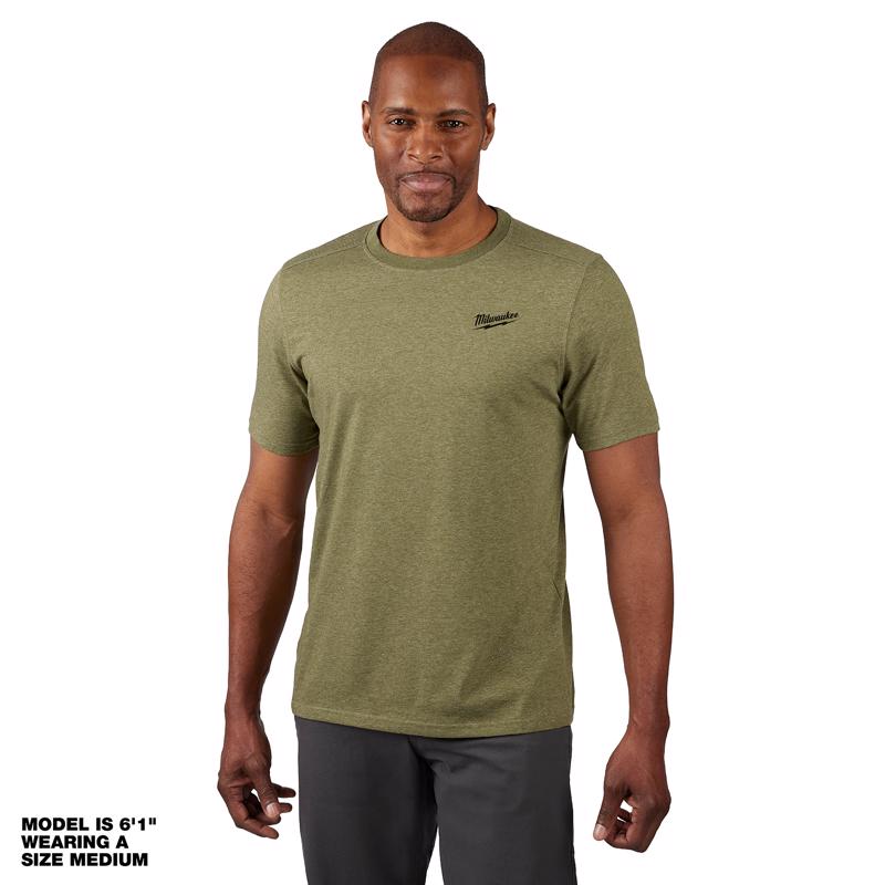 Milwaukee L Short Sleeve Men's Crew Neck Green Hybrid Work Tee Shirt