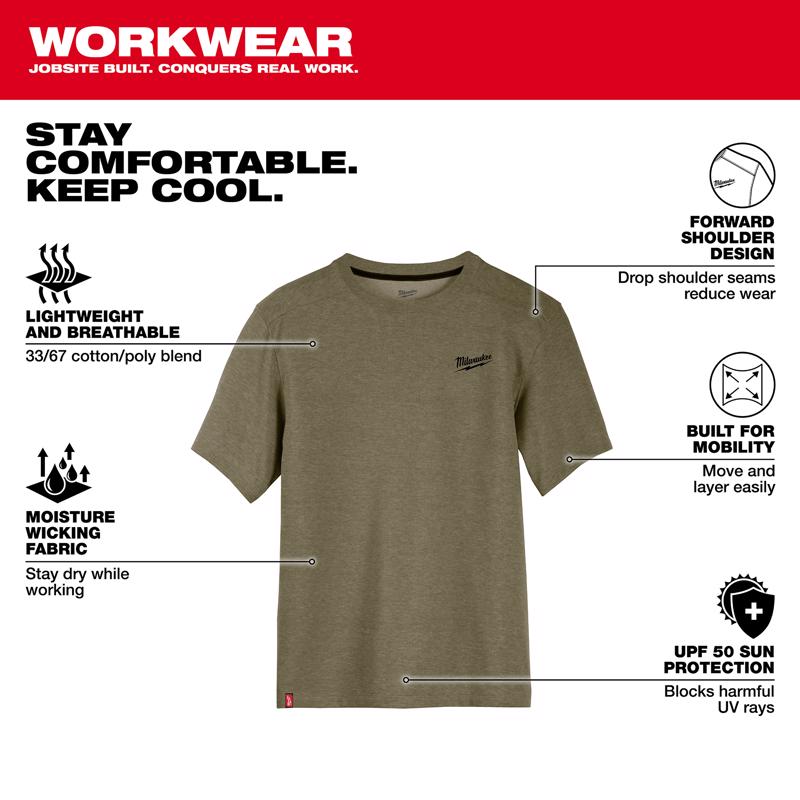 Milwaukee L Short Sleeve Men's Crew Neck Green Hybrid Work Tee Shirt