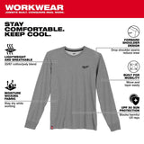 Milwaukee XXL Long Sleeve Men's Crew Neck Gray Hybrid Work Tee Shirt