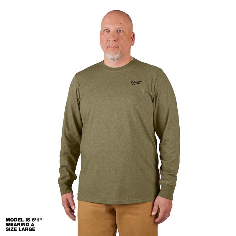 Milwaukee L Long Sleeve Men's Crew Neck Green Hybrid Work Tee Shirt
