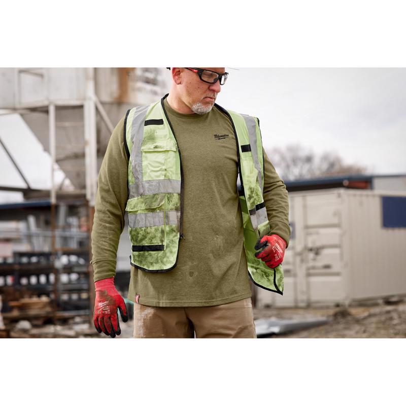 Milwaukee L Long Sleeve Men's Crew Neck Green Hybrid Work Tee Shirt