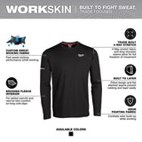 Milwaukee Workskin L Long Sleeve Men's Crew Neck Black Midweight Base Layer Tee Shirt