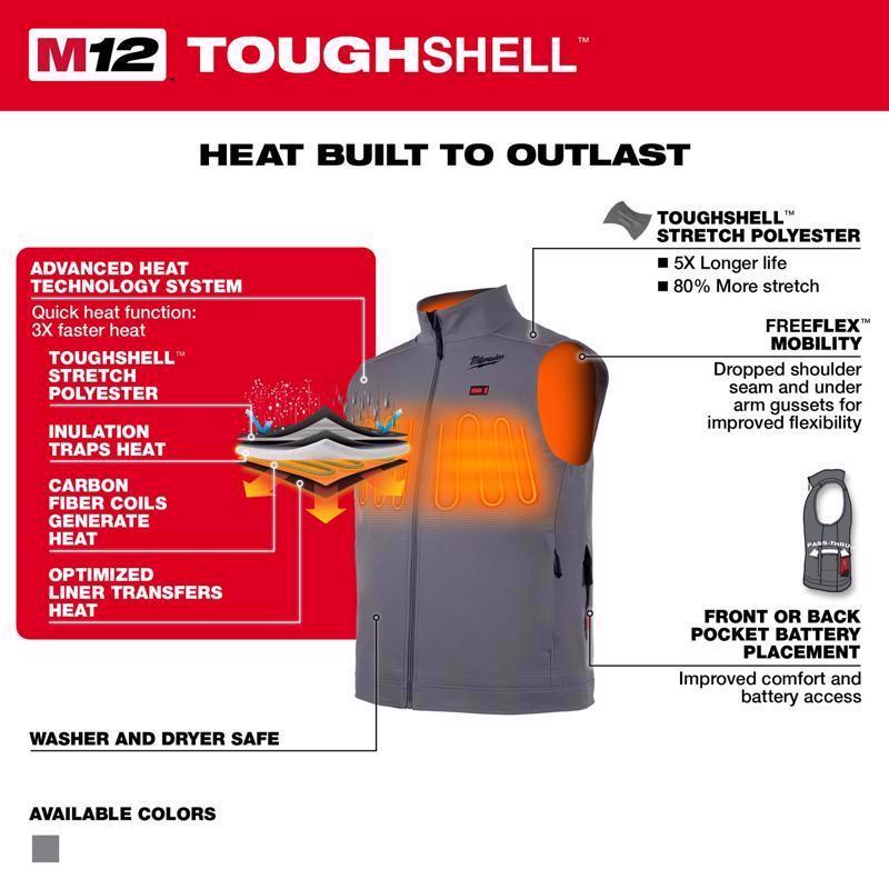 Milwaukee M12 XL Sleeveless Unisex Full-Zip Heated Vest (Vest Only) Gray