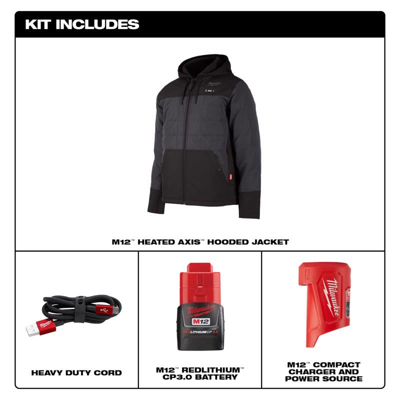 Milwaukee M12 L Long Sleeve Unisex Hooded Heated Jacket Kit Gray