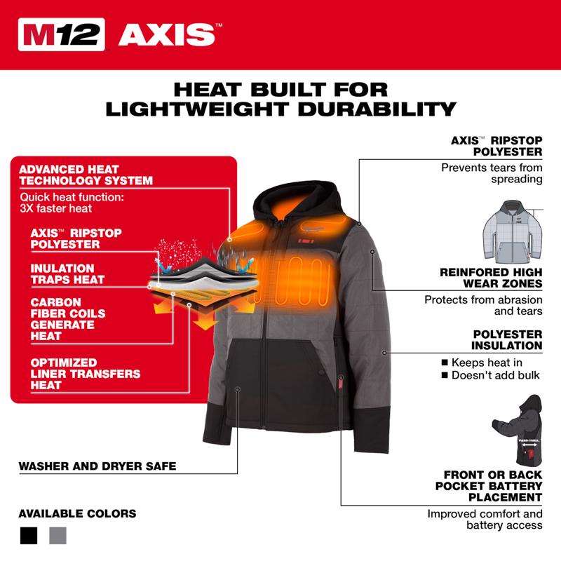 Milwaukee M12 L Long Sleeve Unisex Hooded Heated Jacket Kit Gray