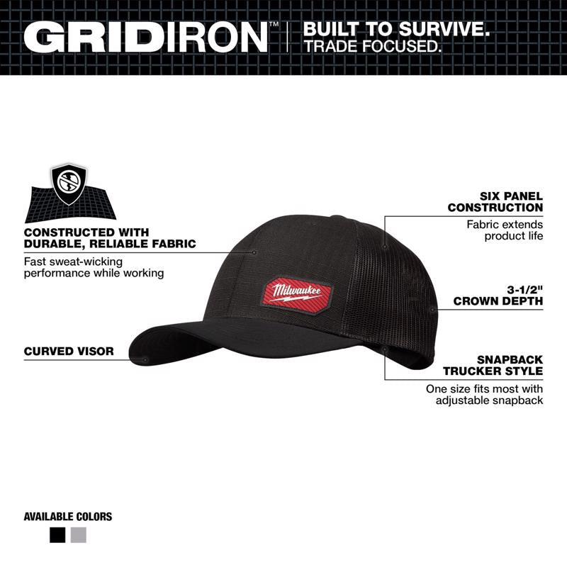 Milwaukee Gridiron Snapback Trucker Hat Black One Size Fits Most