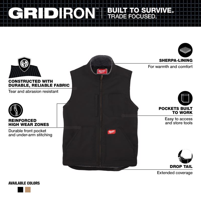 Milwaukee XXL Sleeveless Men's Mock Neck Work Vest Black