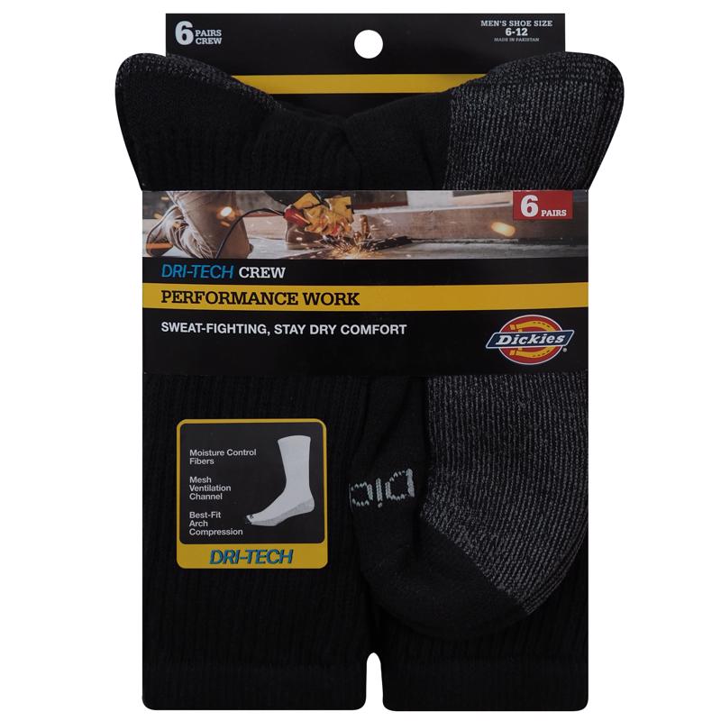 Dickies Dri-Tech Men's 6-12 Crew Socks Black