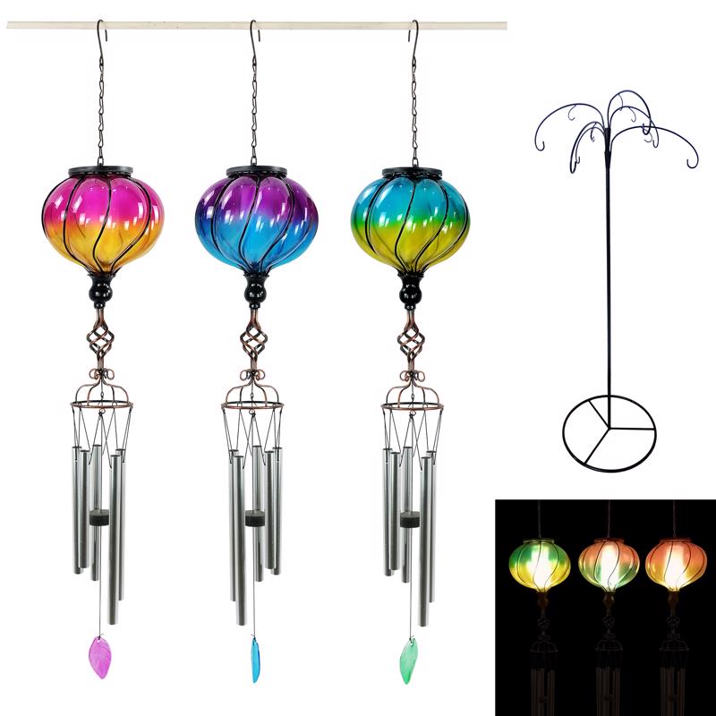 Alpine Assorted Glass/Metal 31 in. Solar Glass Balloon Wind Chime