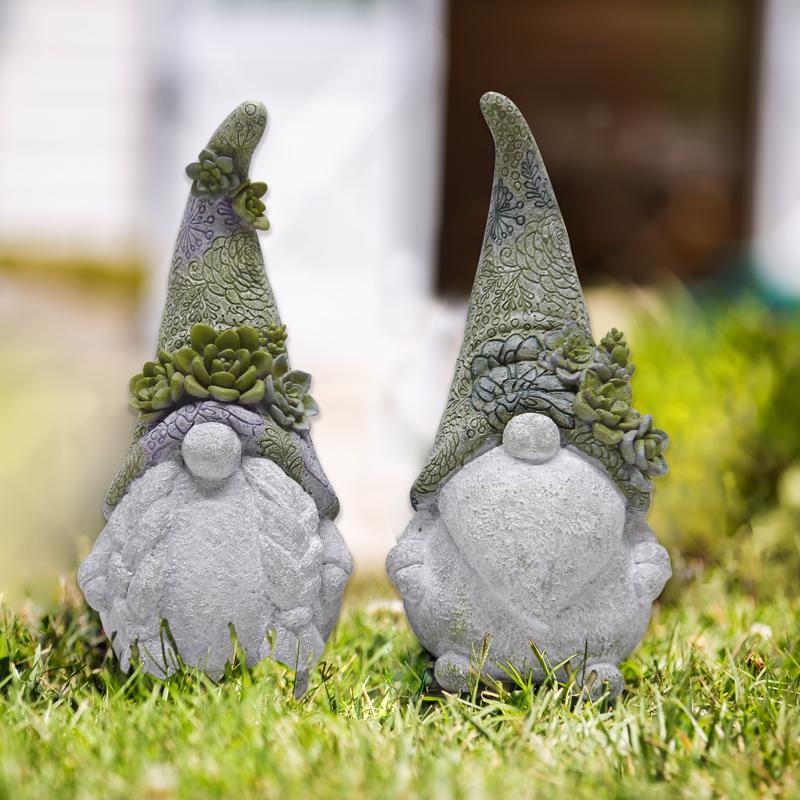 Meadowcreek Polyresin Multi-color 14 in. Mr and Mrs Gnome Garden Statue