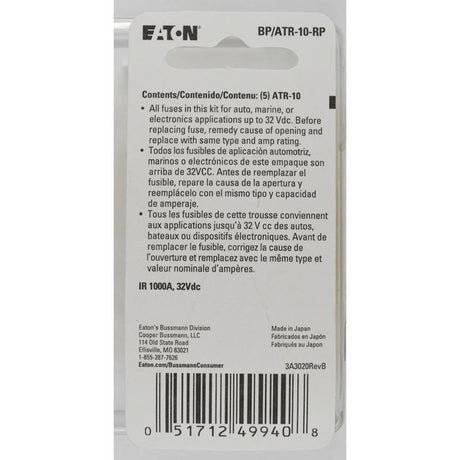 Bussmann 10 amps ATR Red Blade Fuse 5 pk