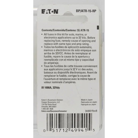 Bussmann 15 amps ATR Blue Blade Fuse 1 pk