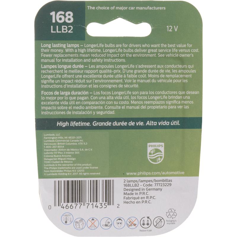 Philips Incandescent Courtesy/Glove/License/Trunk Miniature Automotive Bulb 168LLB2