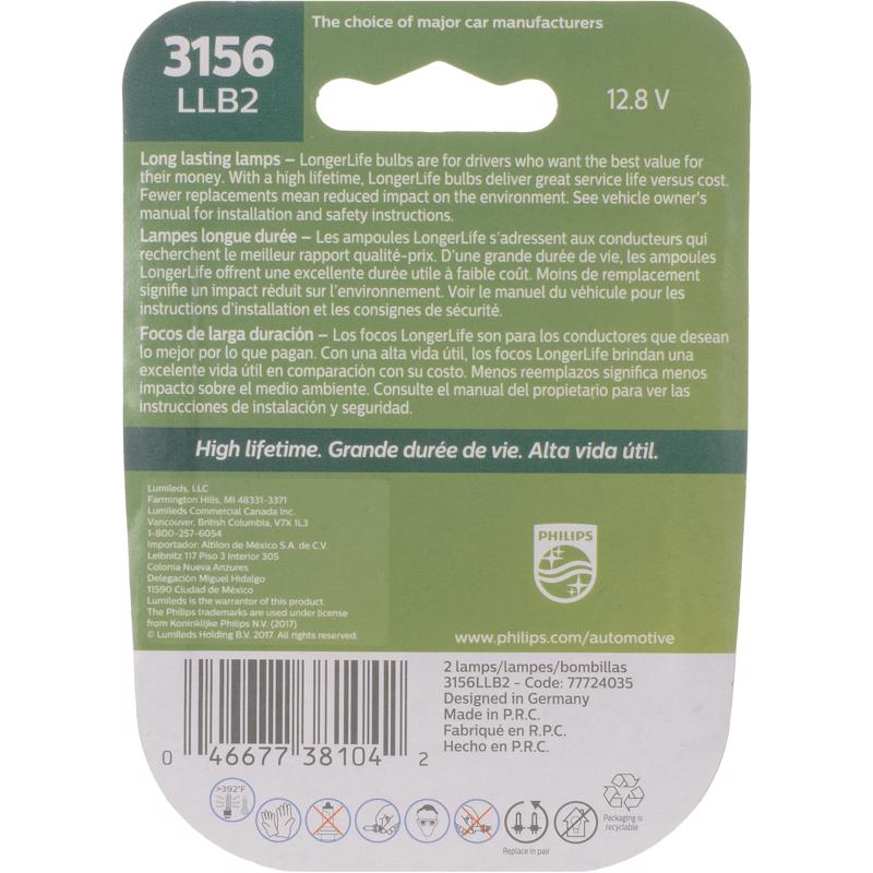 Philips LongerLife Incandescent Back-Up/Stop/Trunk Miniature Automotive Bulb 3156LLB2