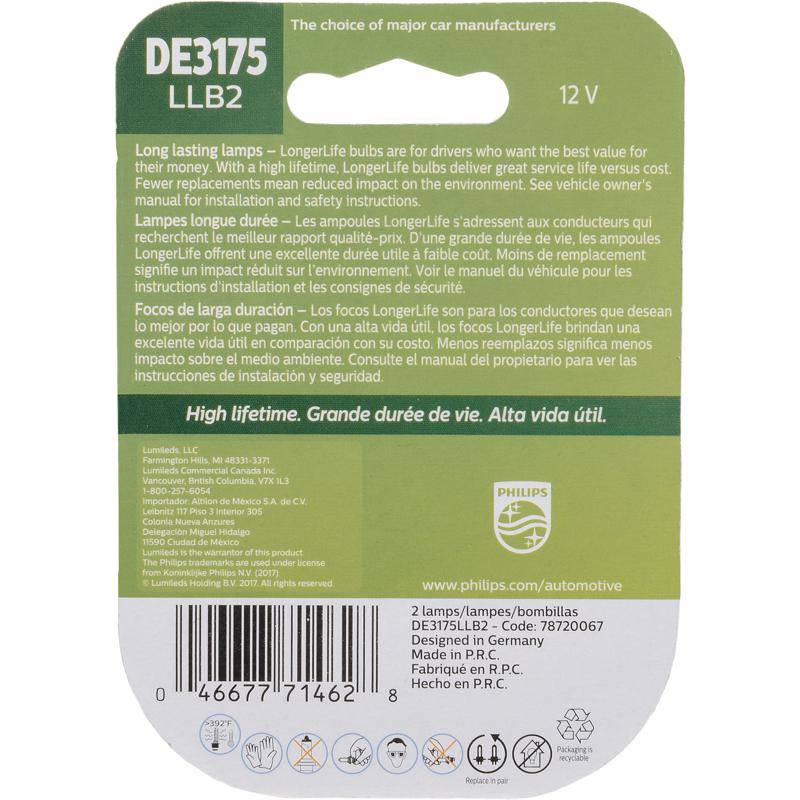 Philips LongerLife Incandescent Courtesy/Glove/License/Trunk Miniature Automotive Bulb DE3175LLB2