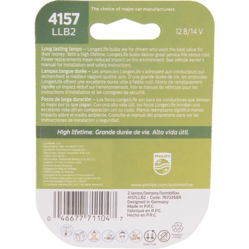 Philips LongerLife Incandescent Parking/Stop/Tail/Turn Miniature Automotive Bulb 4157LLB2