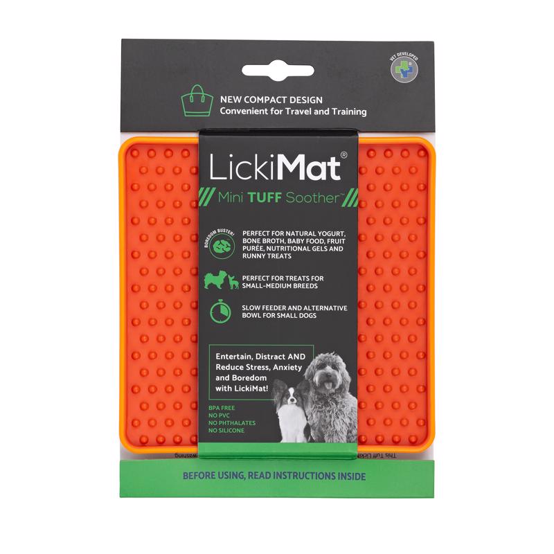 LickiMat Mini Tuff Soother Orange Plastic Slow Feeder For Dogs