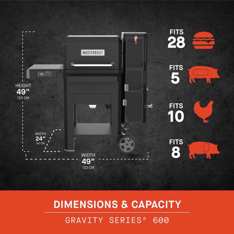 Masterbuilt 24 in. Gravity Series 600 Digital Charcoal/Wood Grill and Smoker Black
