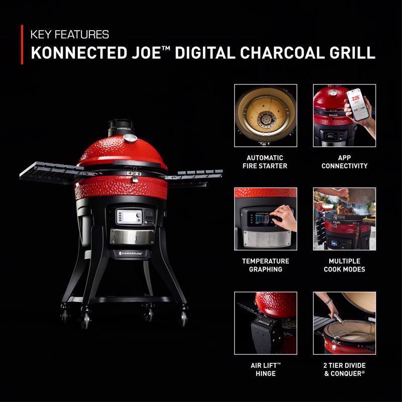 Kamado Joe 18 in. Konnected Charcoal Grill and Smoker Black/Red