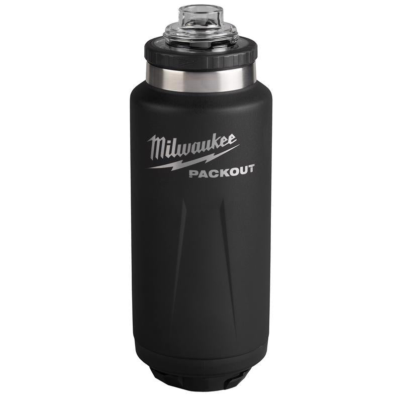 Milwaukee Packout 36 oz Black BPA Free Bottle with Chug Cap