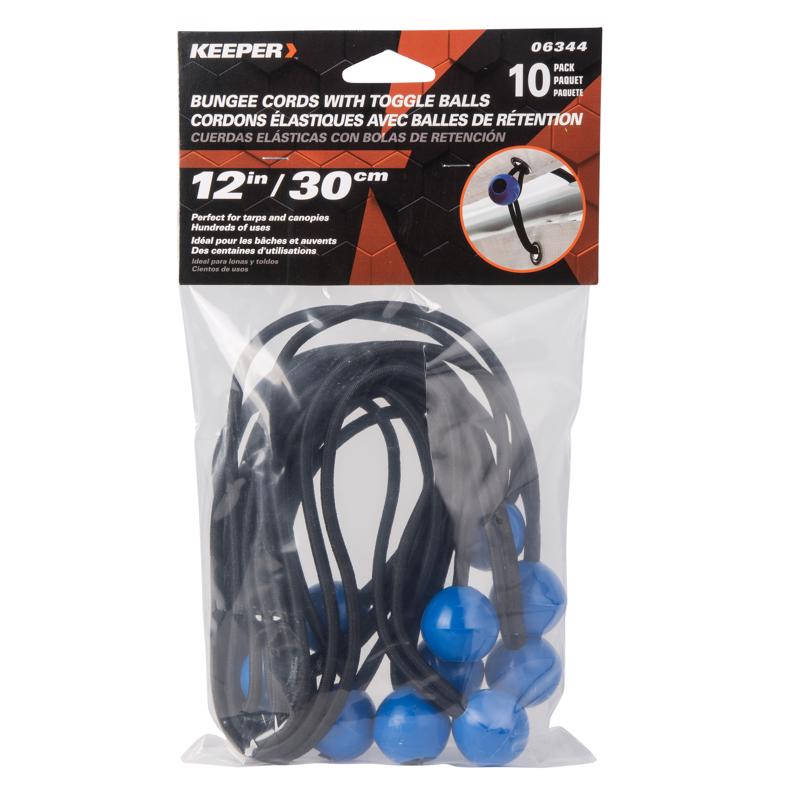BUNGEE W/BALL BLK 12"10PK