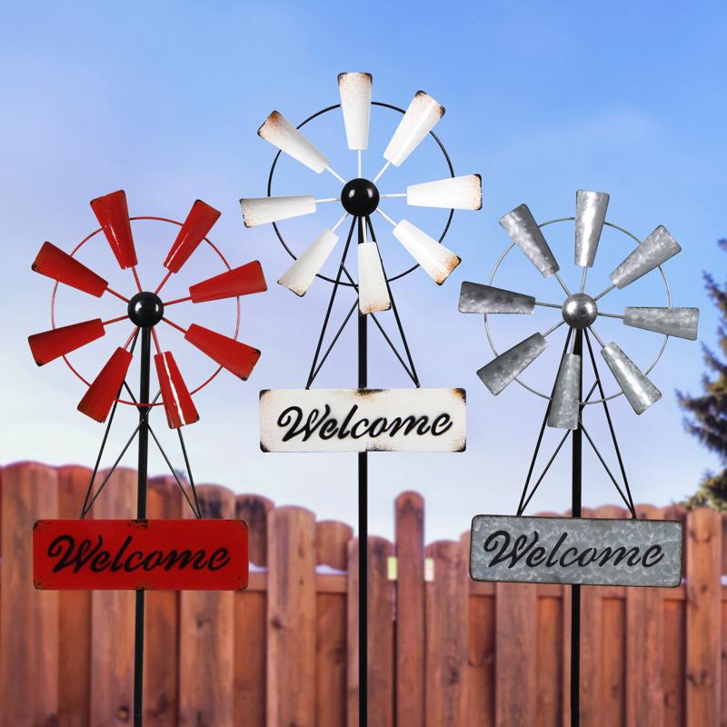 Exhart Multicolored Metal 40 in. H Welcome Windmill Stake