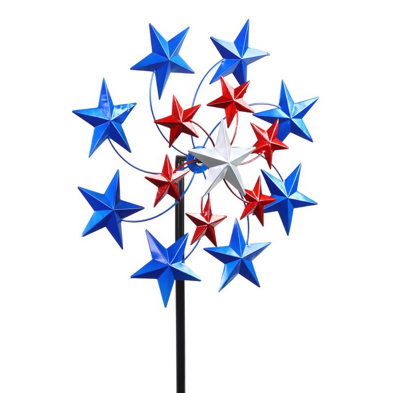 Exhart Multicolored Metal 82 in. H Star Spangled Spinner Outdoor Garden Stake