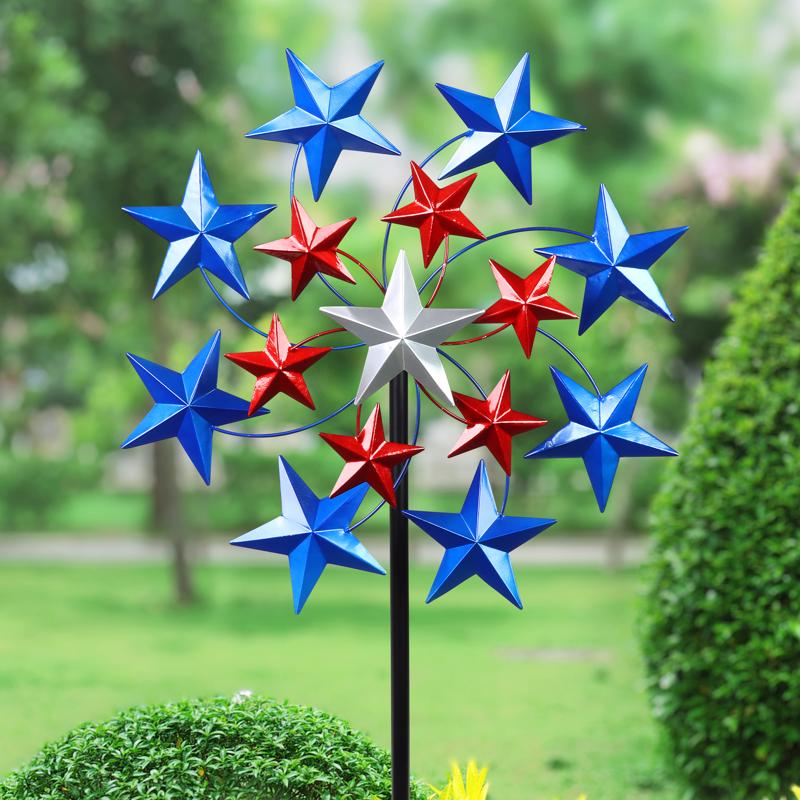 Exhart Multicolored Metal 82 in. H Star Spangled Spinner Outdoor Garden Stake