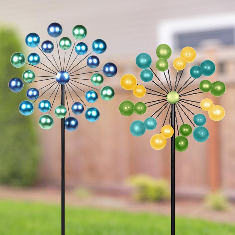Exhart Multicolored Metal 47 in. H Double Bubble Windmill Stake