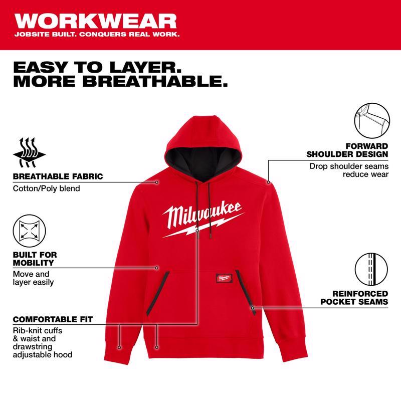 Milwaukee FreeFlex XL Long Sleeve Unisex Hooded Hoodie Red