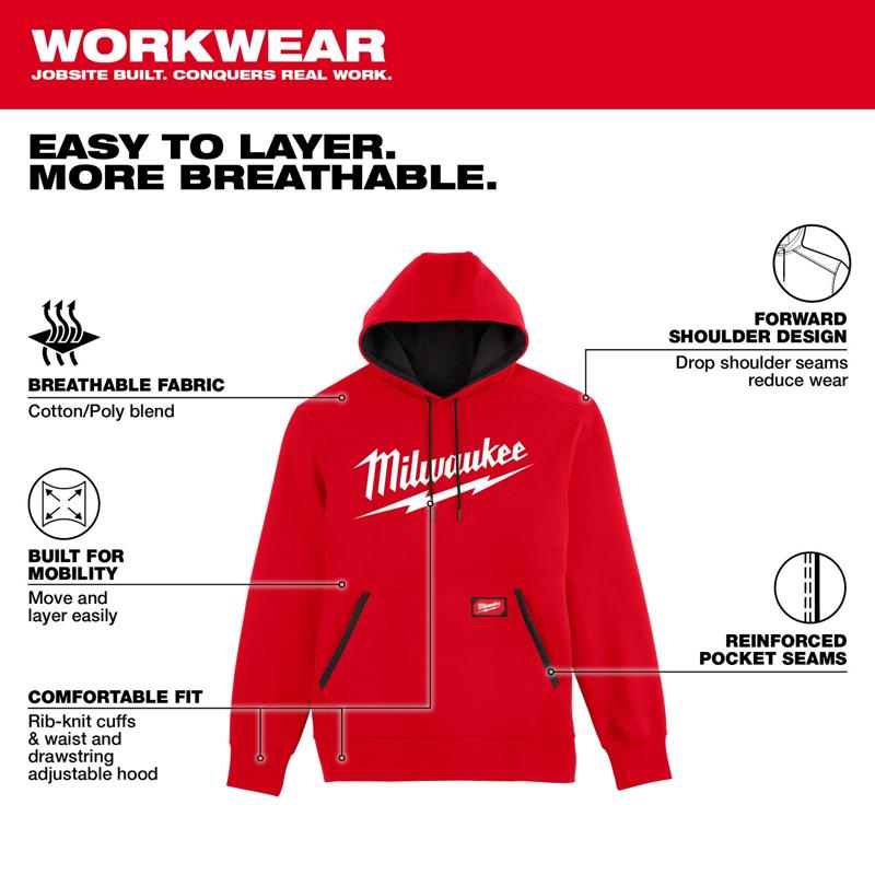 Milwaukee FreeFlex XL Long Sleeve Unisex Hooded Hoodie Red