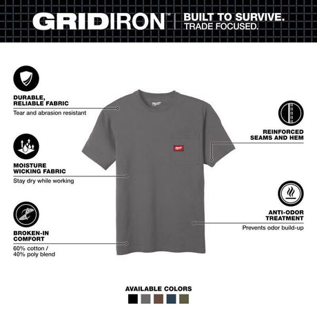 Milwaukee Gridiron XXL Short Sleeve Men's Round Neck Gray Tee Shirt