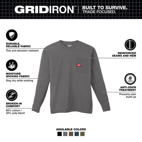 Milwaukee Gridiron L Long Sleeve Men's Round Neck Gray Tee Shirt