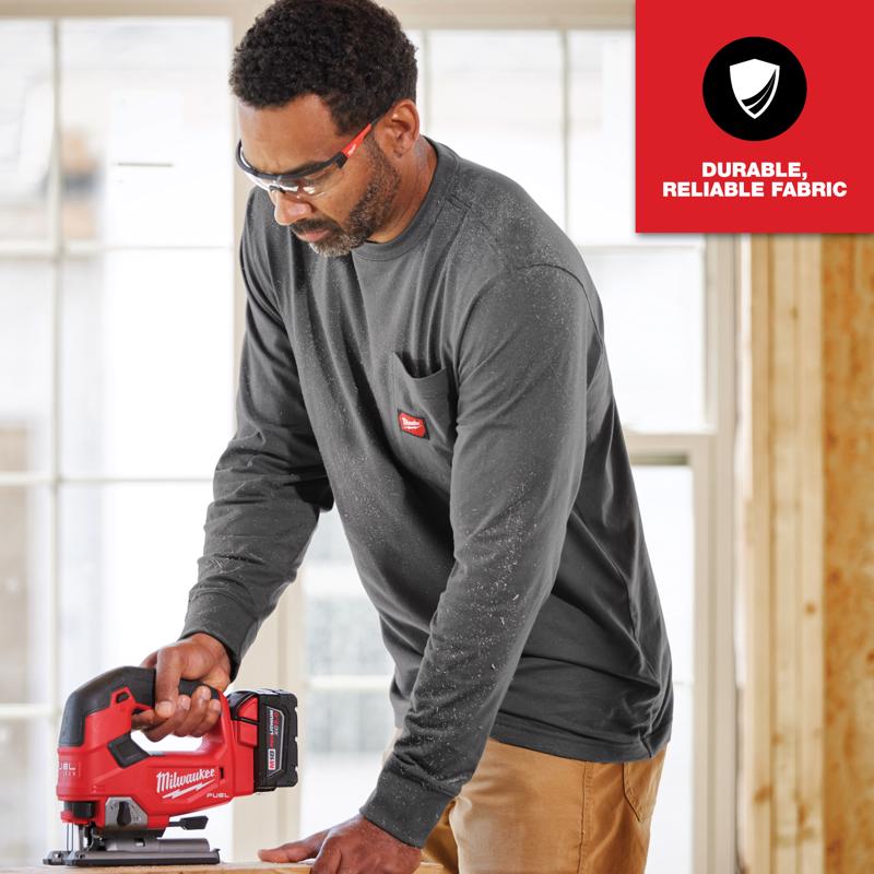 Milwaukee Gridiron M Long Sleeve Men's Round Neck Gray Tee Shirt