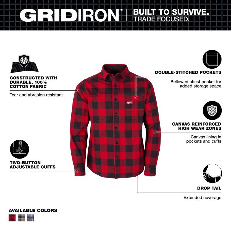 Milwaukee Gridiron M Long Sleeve Men's Collared Red Flannel Shirt