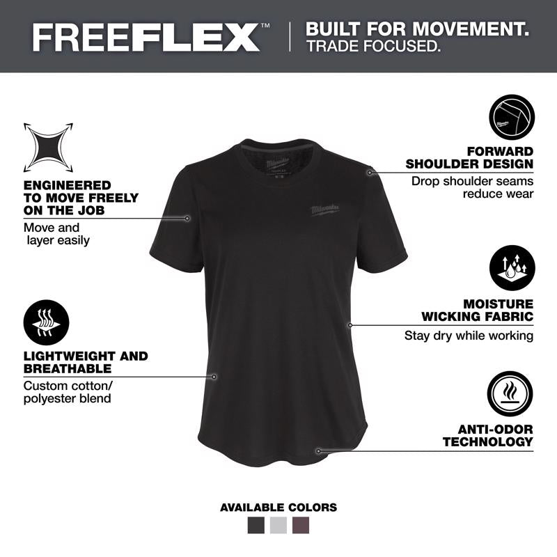 Milwaukee Freeflex L Short Sleeve Women's Round Neck Black Tee Shirt