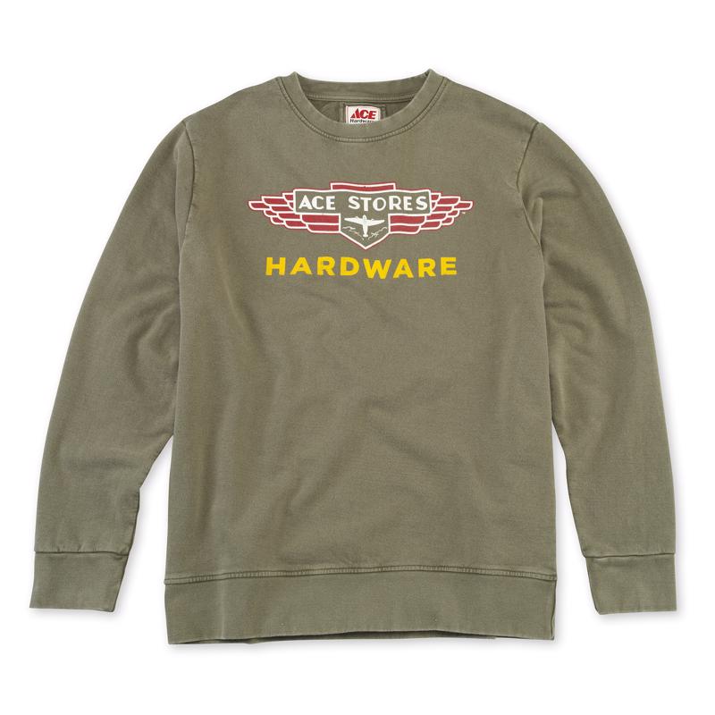 Ace Vintage Threads L Long Sleeve Unisex Crew Neck Sweatshirt Olive