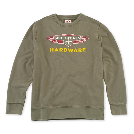 Ace Vintage Threads L Long Sleeve Unisex Crew Neck Sweatshirt Olive