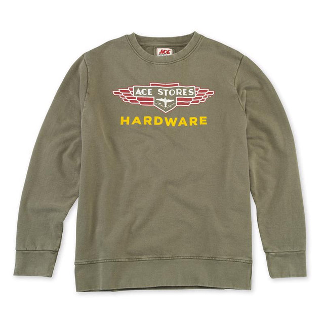 Ace Vintage Threads L Long Sleeve Unisex Crew Neck Sweatshirt Olive