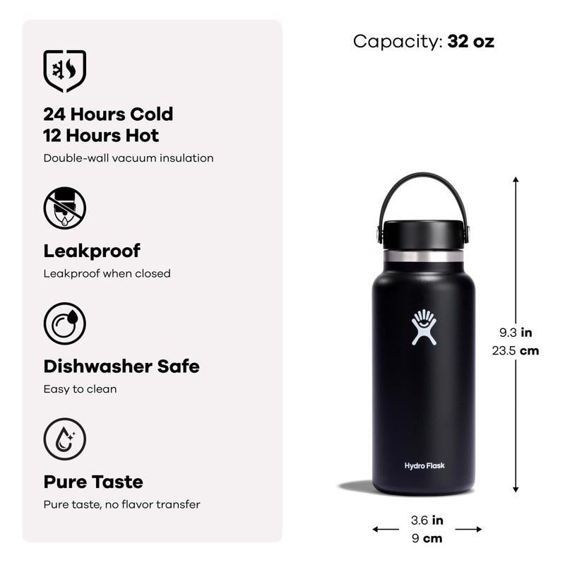Hydroflask 32 oz Black BPA Free Insulated Bottle