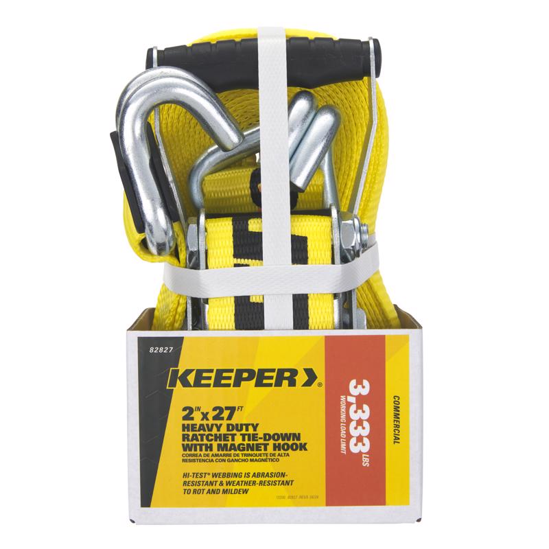 Keeper 2 in. W X 27 ft. L Yellow Ratchet Tie Down Strap 3333 lb 1 pk