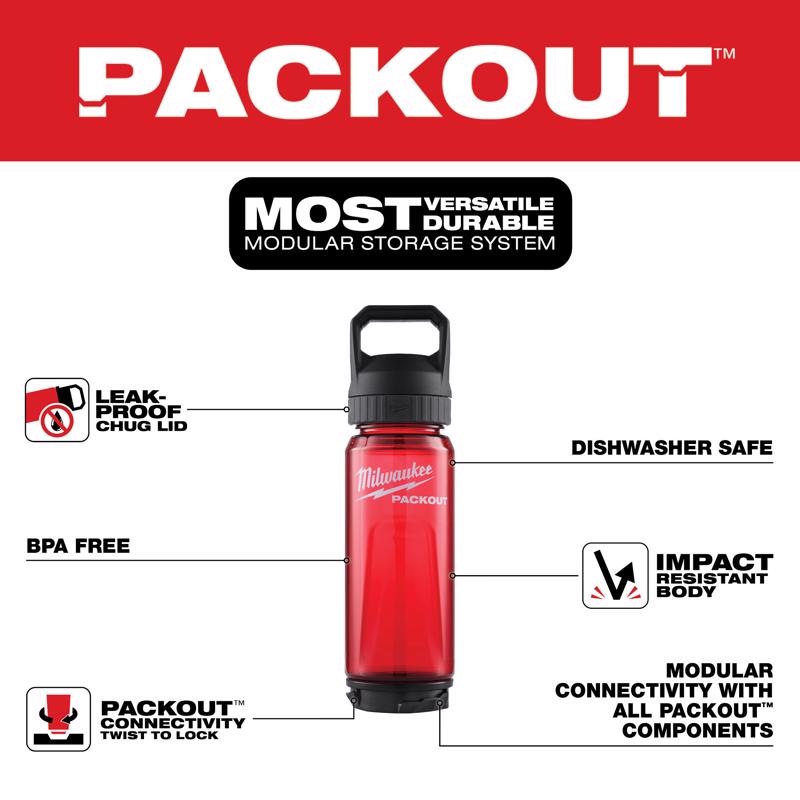 Milwaukee Packout 25 oz Red BPA Free Bottle with Chug Cap