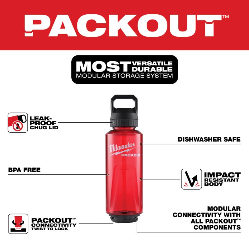 Milwaukee Packout 48 oz Red BPA Free Bottle with Chug Cap
