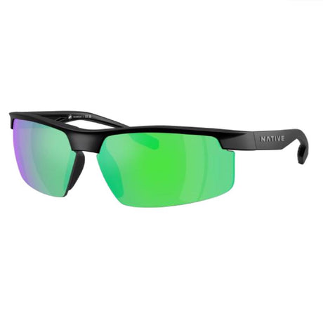 Native Ridge-Runner Crest Sunglasses Men's Matte Black Frame Green Reflex Lens Polarized Blue Light